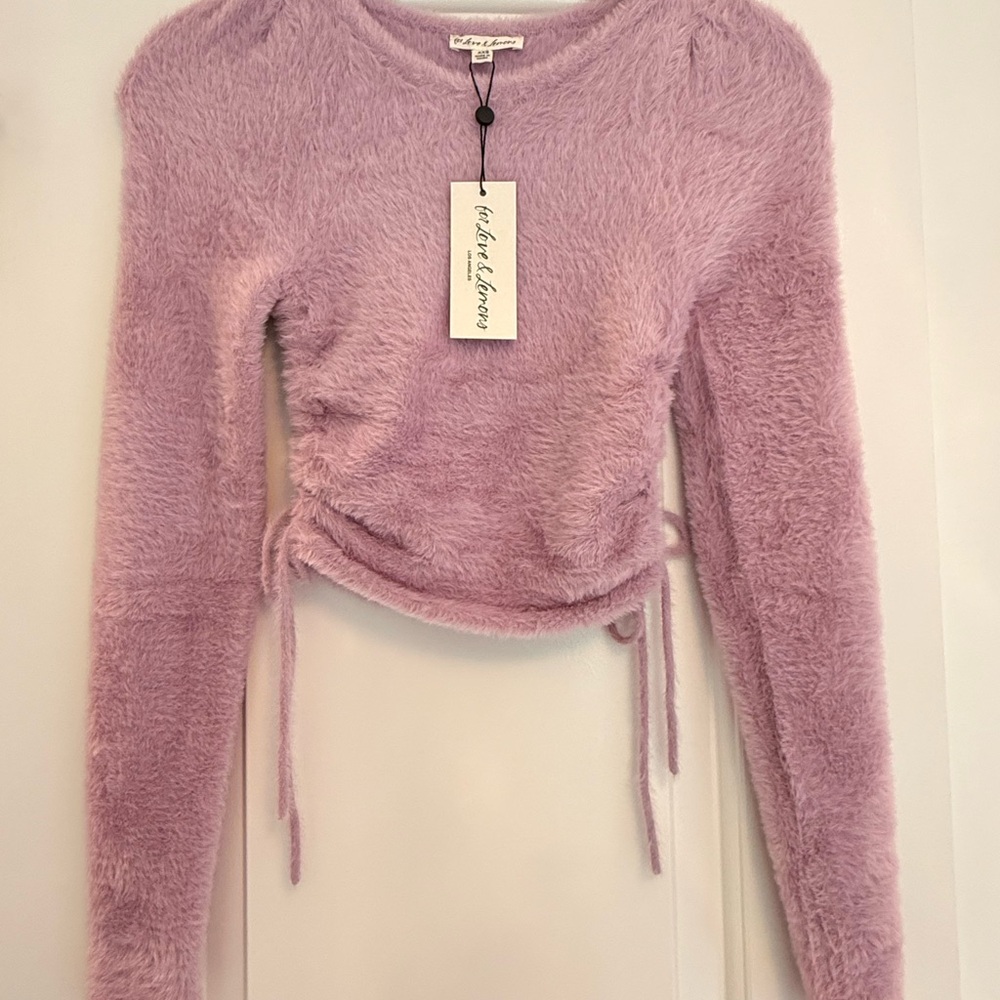 NWT For Love & Lemons Fuzzy Purple Ruched Sweater Size XXS